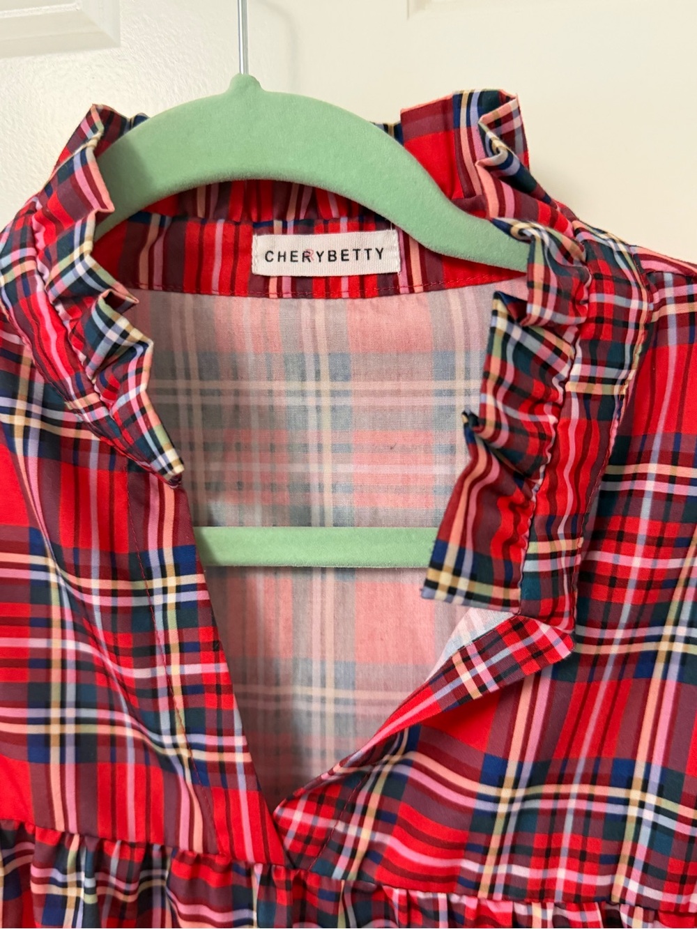 Crewcuts Red Plaid Ruffle-Yoke Tunic Top - Picture 3 of 5